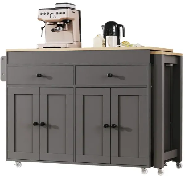 Whisen Modern Extendable Kitchen Island with Spice Rack,2 Drawers and 4 Door Cabinet - White