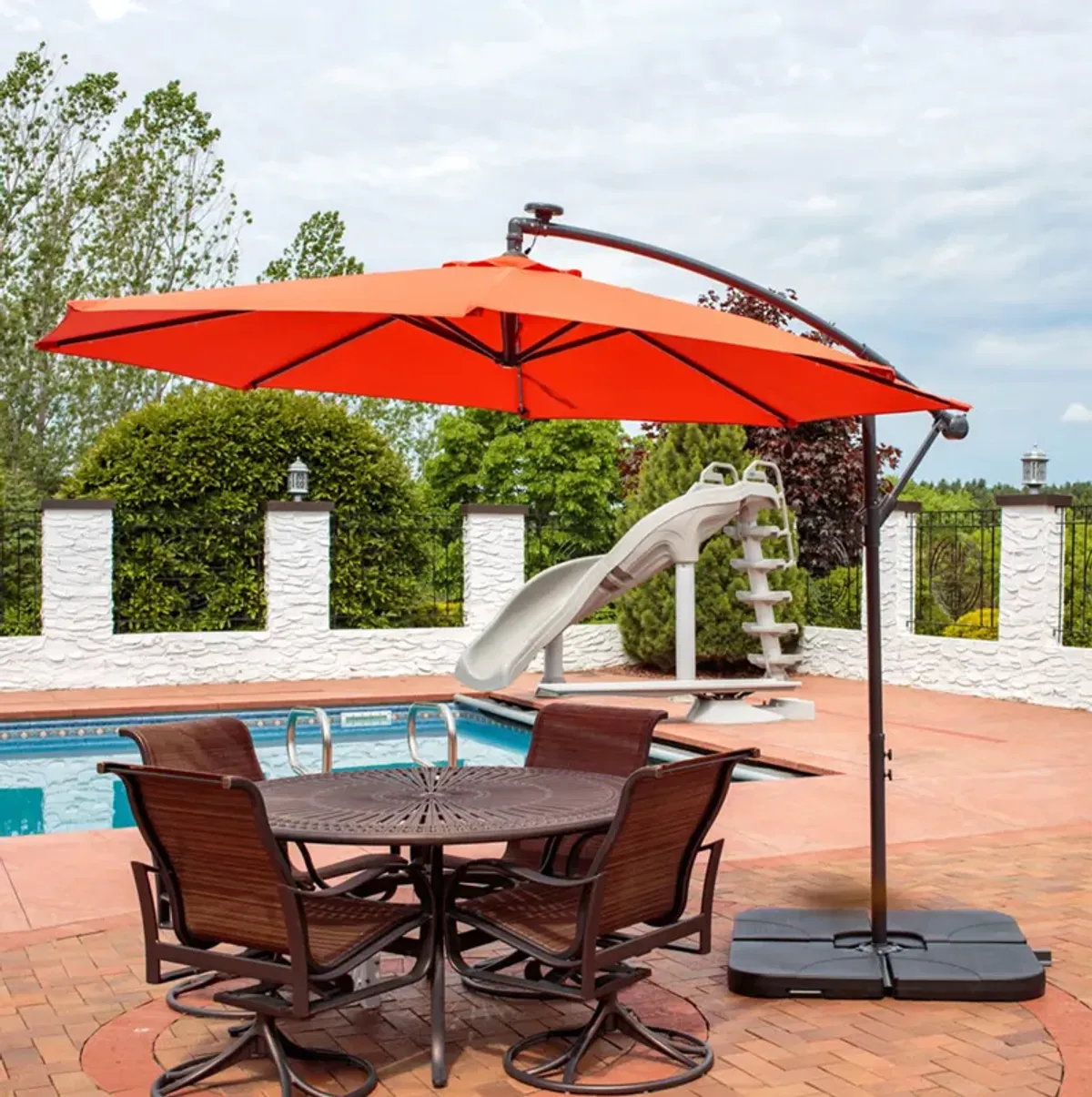 Sunnydaze 10 ft Solar Offset Steel Patio Umbrella with Crank