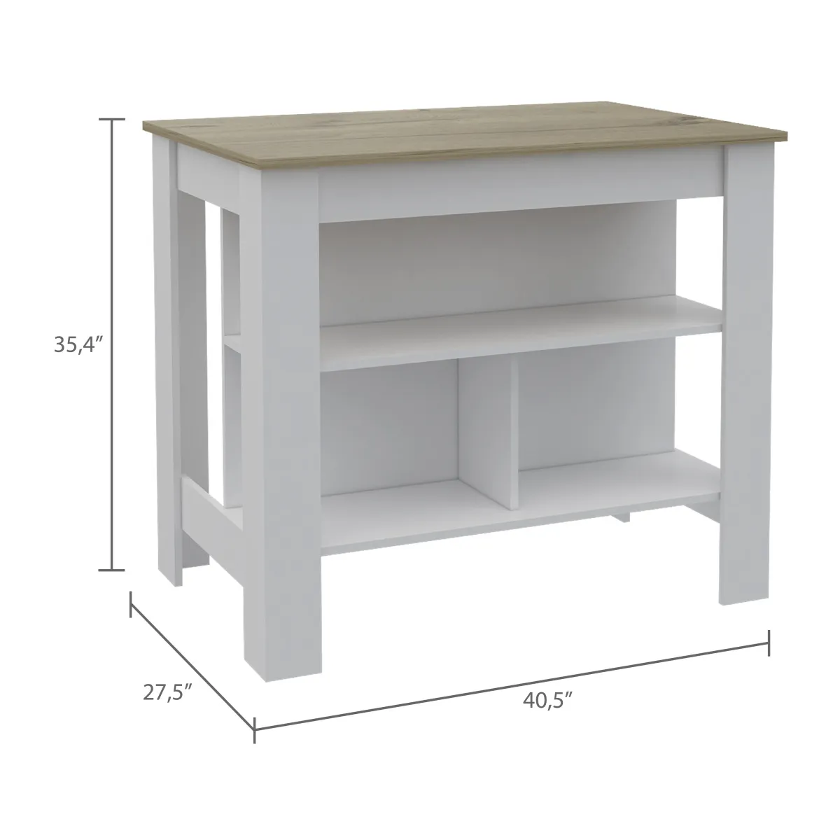 Rockaway 3-Shelf Kitchen Island White and Light Oak