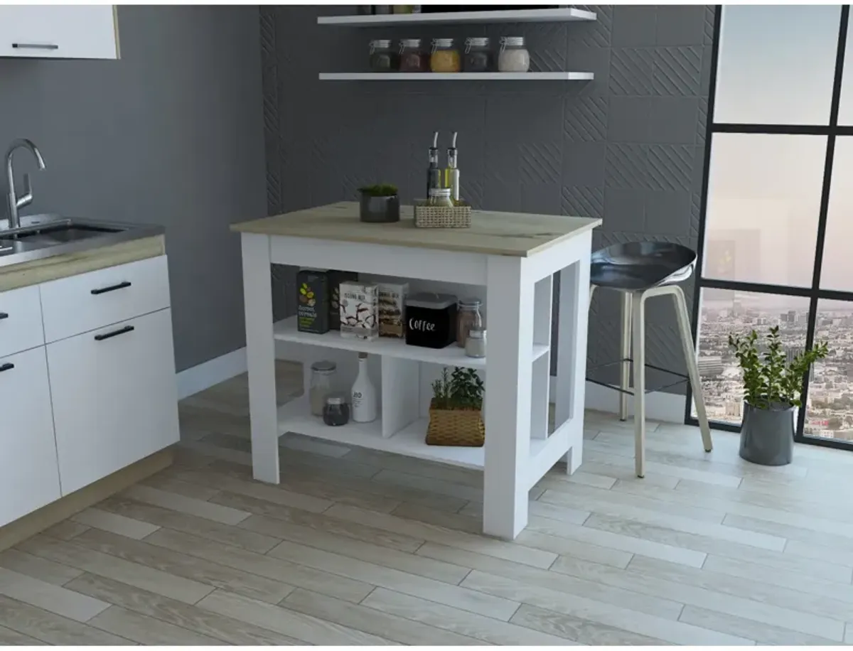 Rockaway 3-Shelf Kitchen Island White And Light Oak