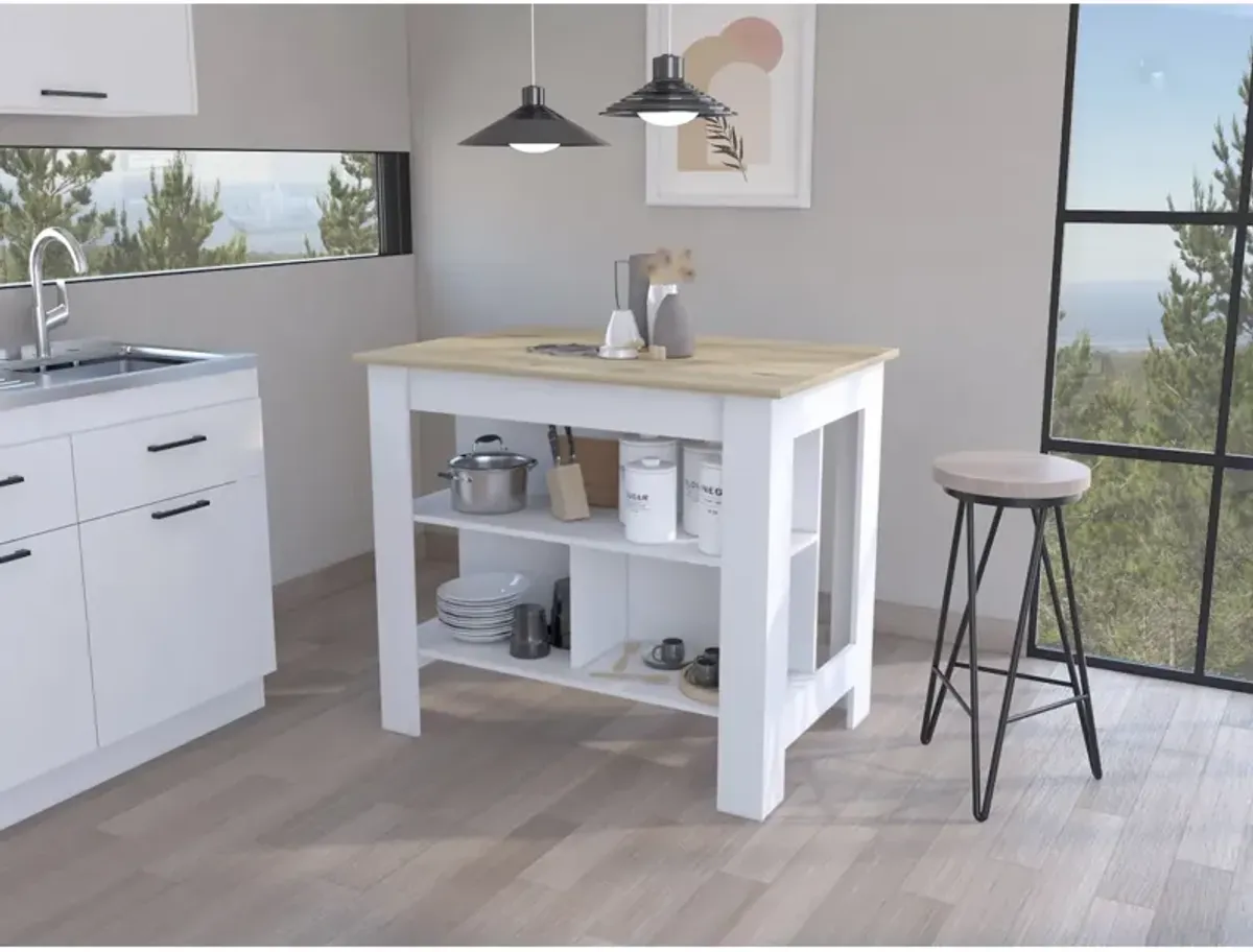 Rockaway 3-Shelf Kitchen Island White And Light Oak