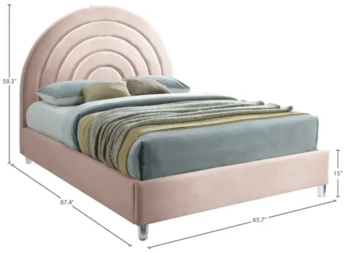Meridian Furniture Rainbow Pink Velvet Queen Bed