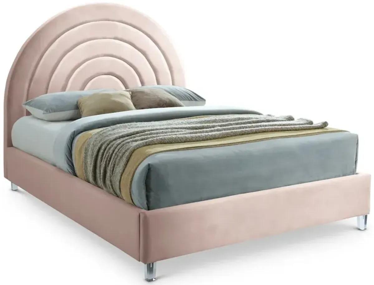 Meridian Furniture Rainbow Pink Velvet Queen Bed