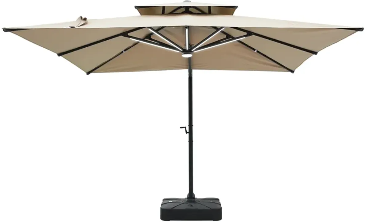 MONDAWE 10ft Patio Double Top Bright Umbrella Removable LED With Base Stand Included, Navy