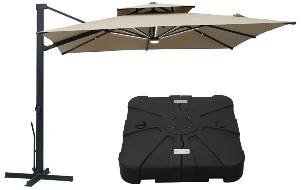 MONDAWE 10ft Patio Double Top Bright Umbrella Removable LED With Base Stand Included, Navy