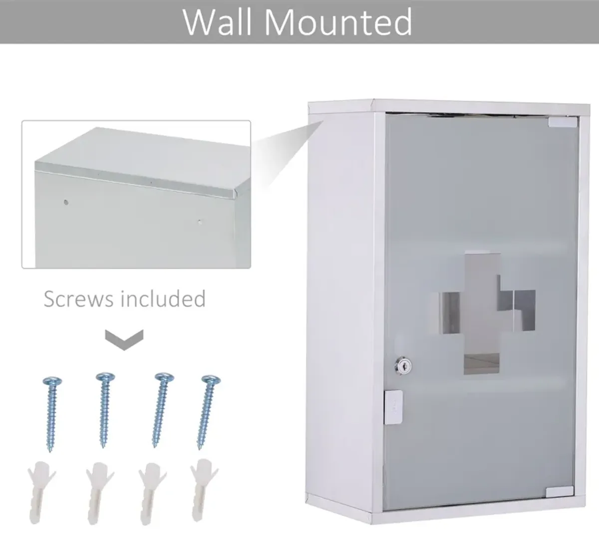 Stainless Steel Medicine Cabinet Wall Mount Frosted Door Lockable First Aid