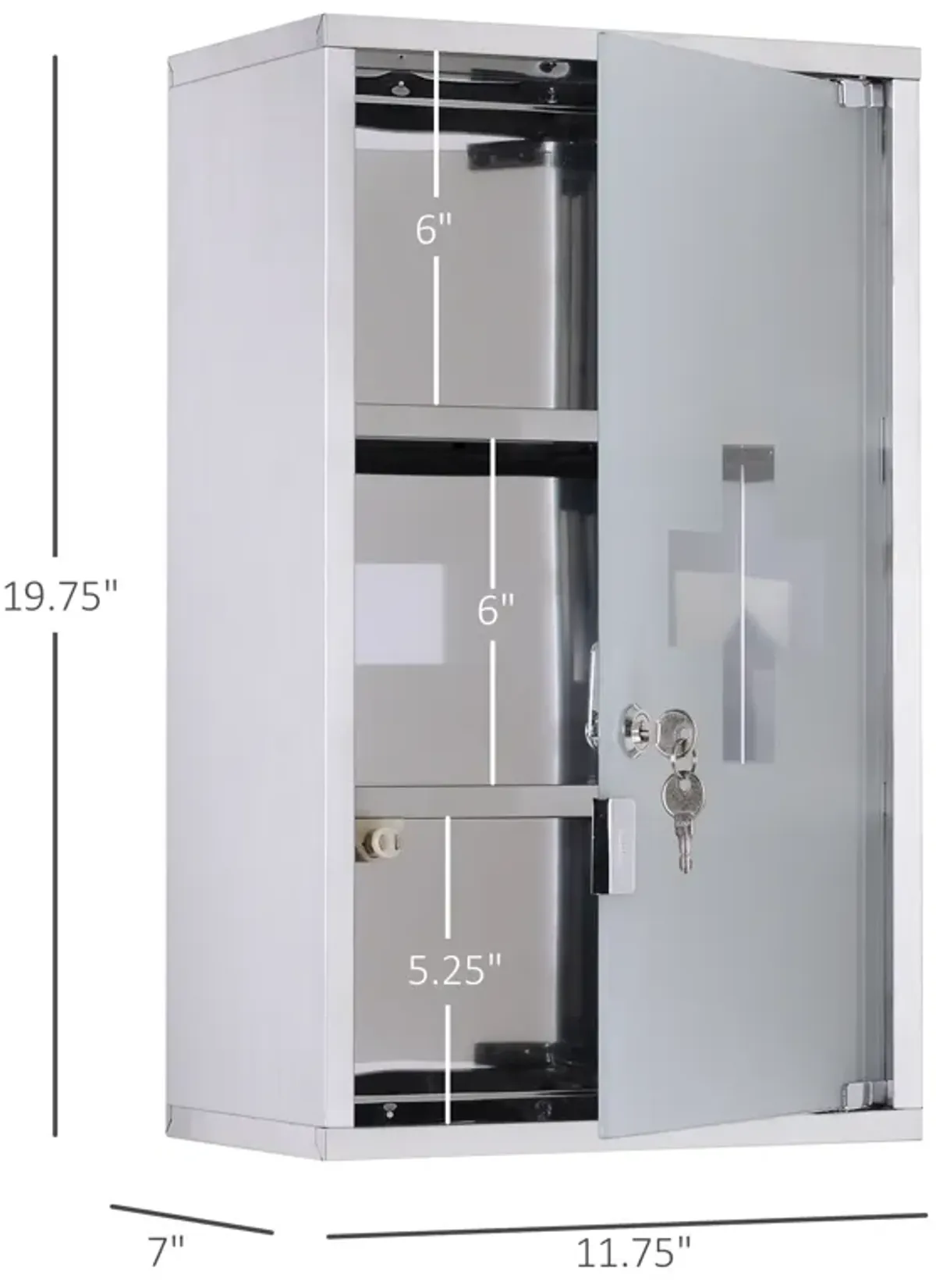 Stainless Steel Medicine Cabinet Wall Mount Frosted Door Lockable First Aid