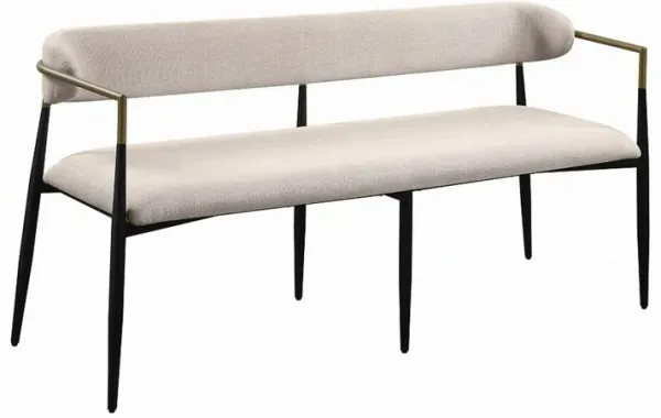 Vonn Dining Bench, Modern 62 Inch Black Metal Frame, Beige Fabric Back - Benzara