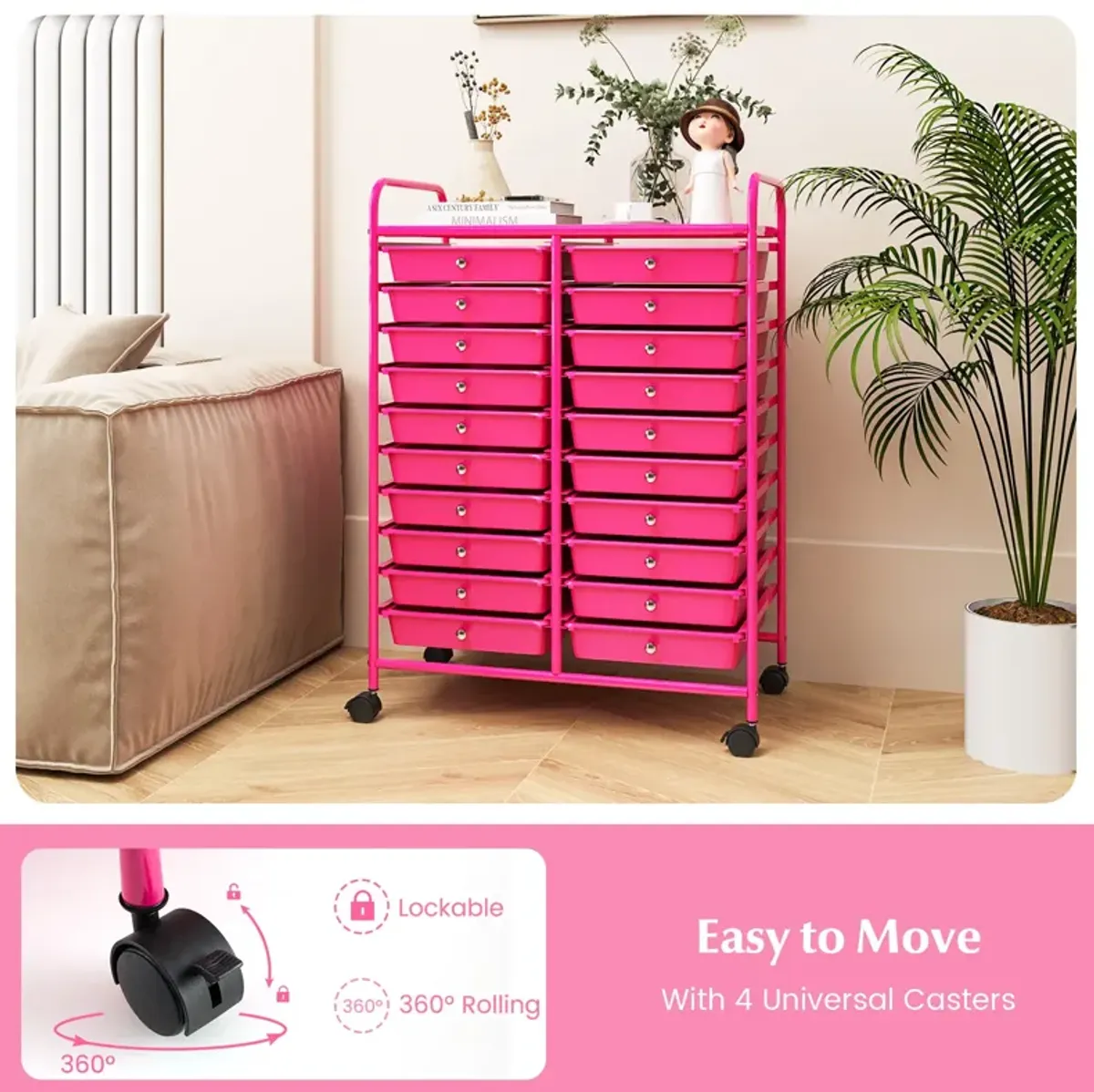 20 Drawers Rolling Storage Cart Studio Organizer