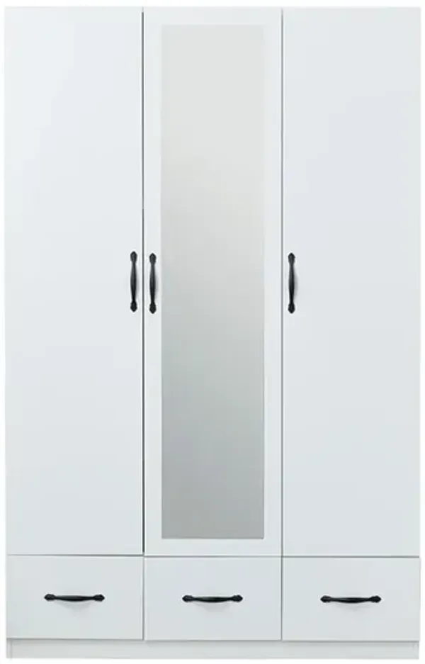 White Armoire Wardrobe Closet with 3 Doors Wooden Bedroom Armoires Clothes, Wood Wardrobe Closets Storage Cabinet with Hanging Rod Shelves Drawers Closets