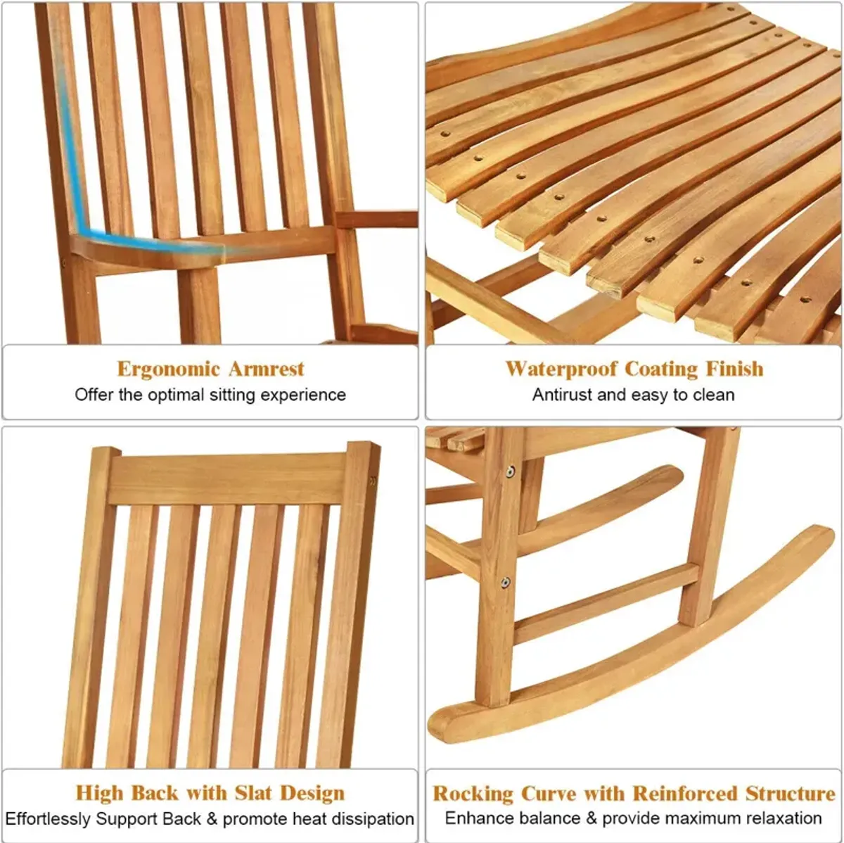 Indoor Outdoor Wooden High Back Rocking Chair