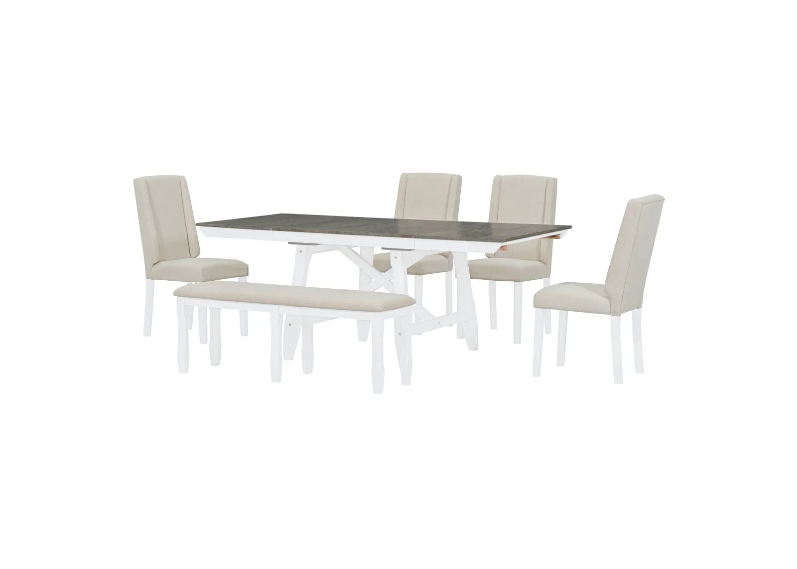 Merax 6-Piece Classic Dining Table Set of 4 Chairs and 1 Bench