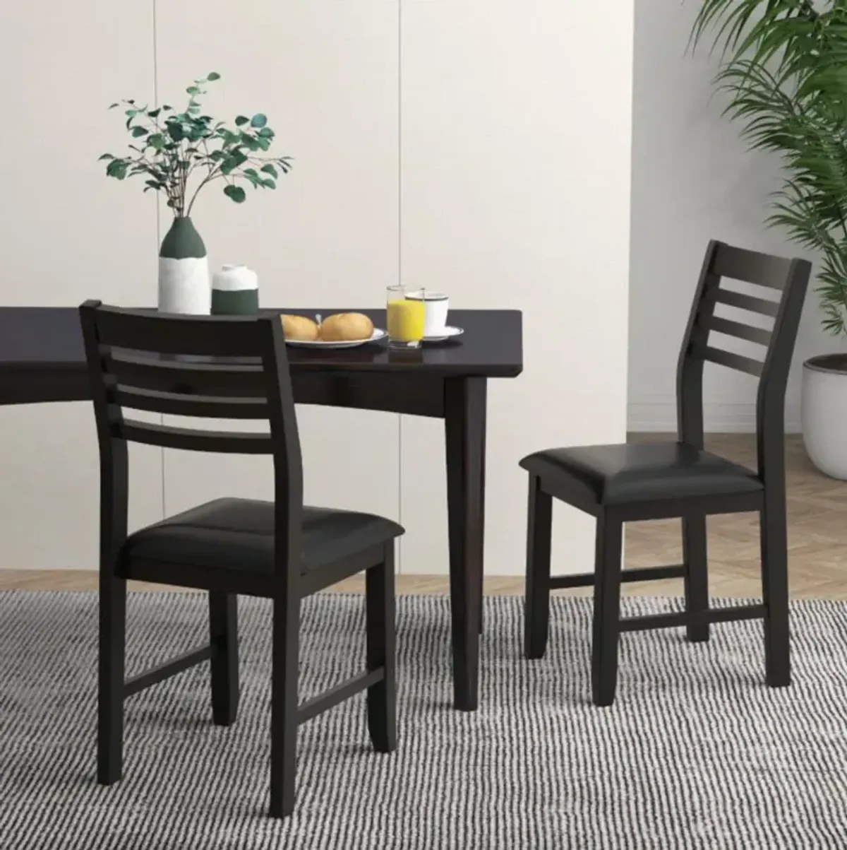 Hivvago Wooden Dining Chair Set of 2 with Rubber Wood Frame and Padded Cushion