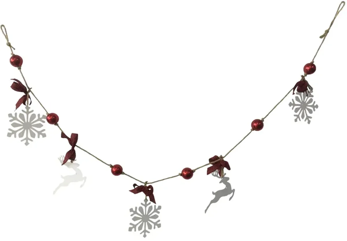 4.25' Snowflake and Reindeer Christmas Garland with Ball Ornaments - Unlit