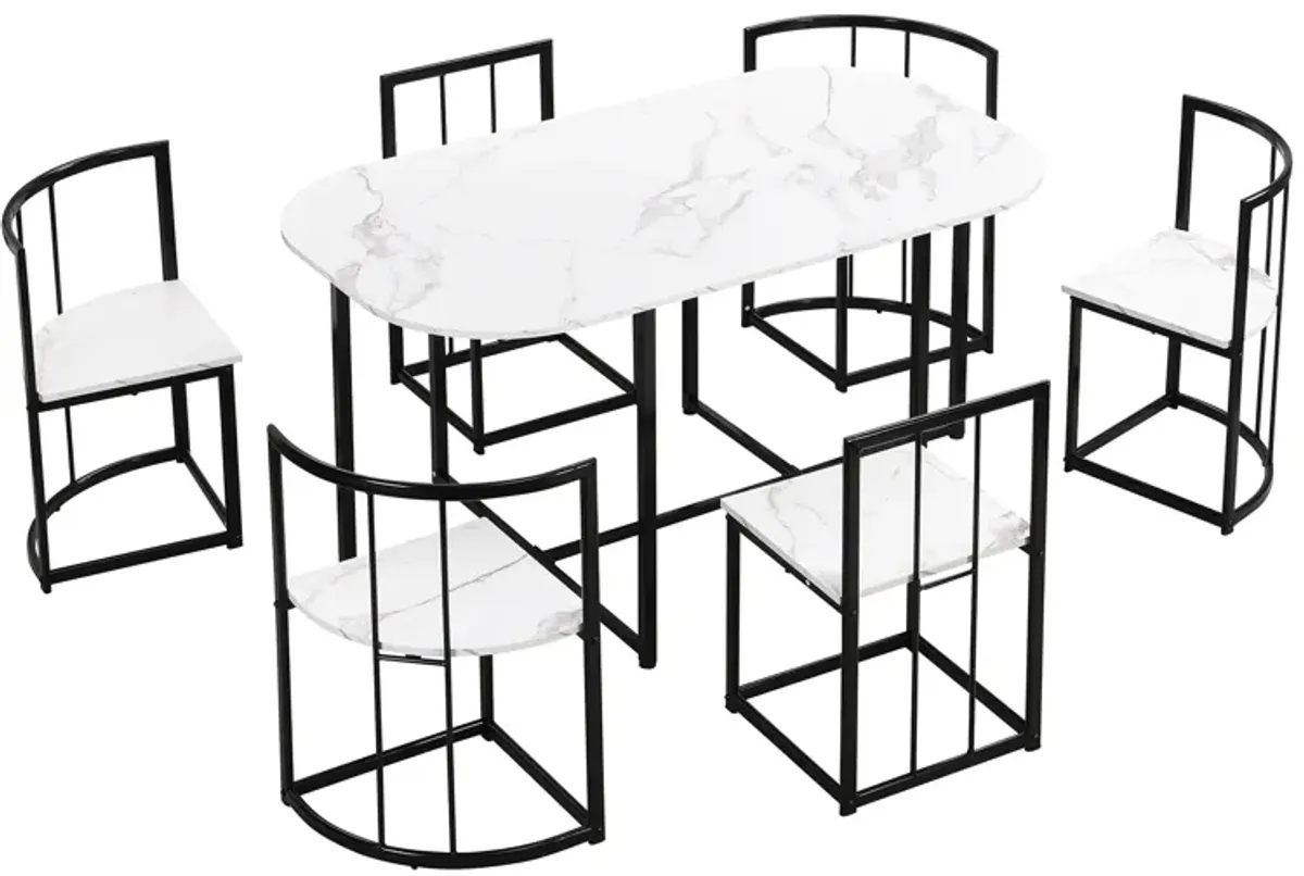 Streamdale 7-Piece Compact Marble Dining Set