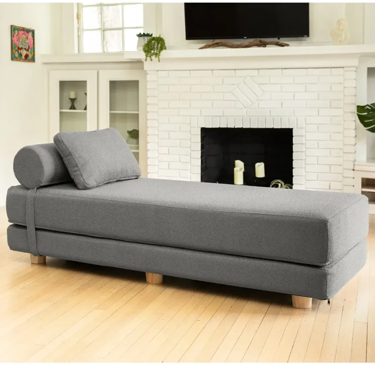 Jaxx Avida Daybed � Fold Out Queen Sleeper � Premium Boucle: Sleek and Modern Lounge for Relaxing and Overnight Guests