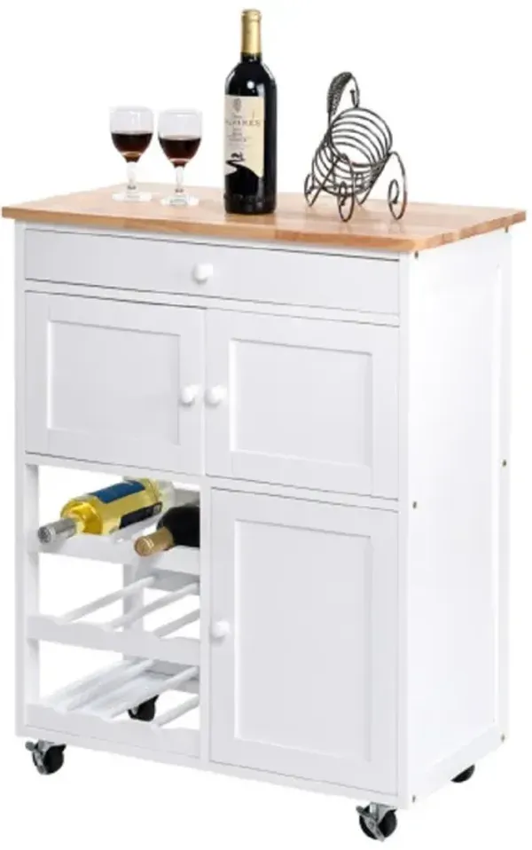 Modern Rolling Storage Kitchen Cart with Drawer-White
