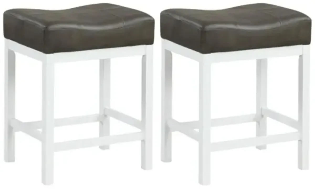 Hivvago 24.5 Inches Linen Fabric Saddle Stools Set of 2 with Cushioned Seat