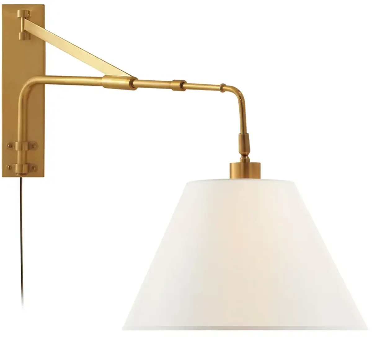 Brompton Extension Swing Arm in Natural Brass with Linen Shade