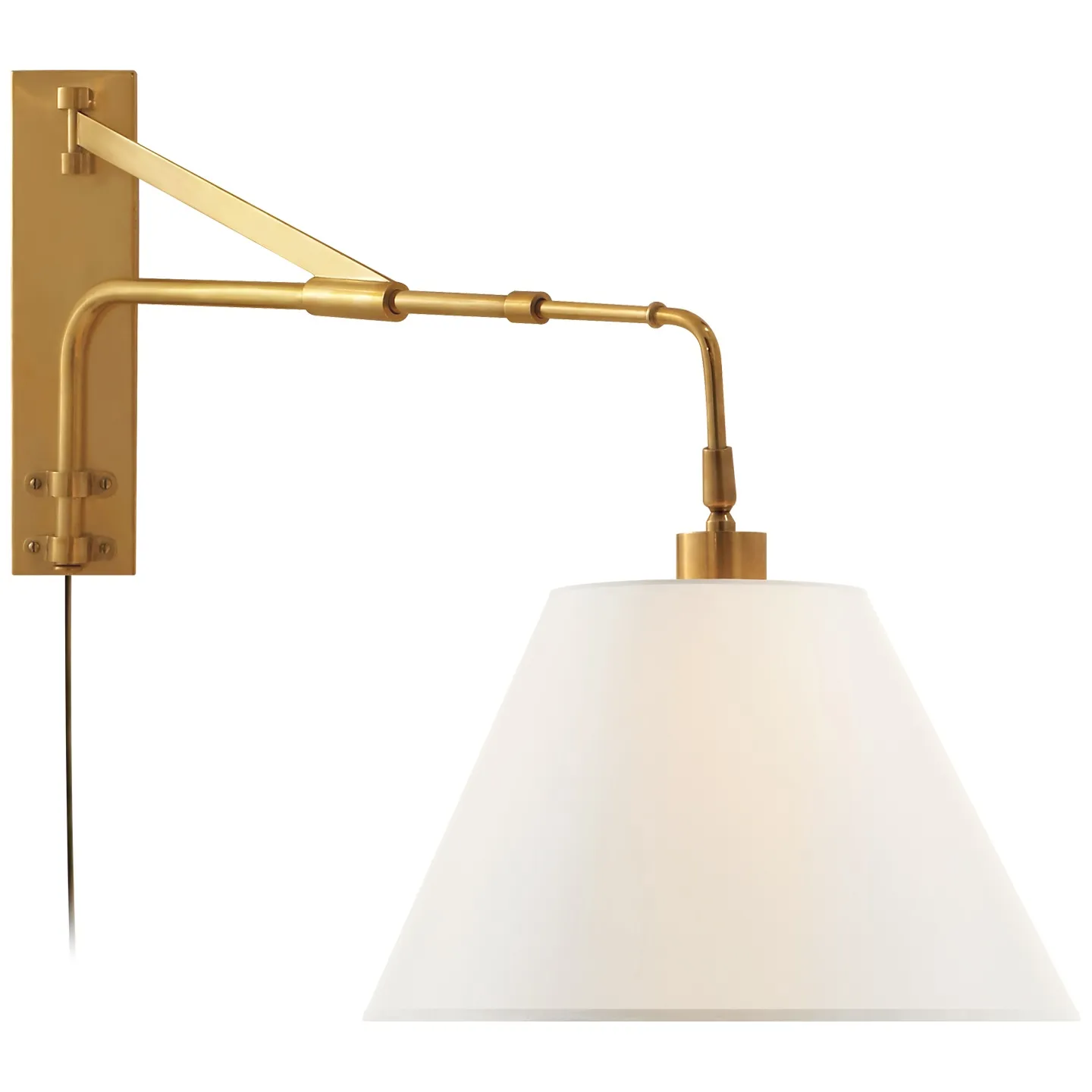 Brompton Extension Swing Arm in Natural Brass with Linen Shade