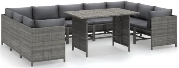 Ley 10pc Outdoor Modular Sectional Sofa Set, Gray Cushions, Rattan - Benzara