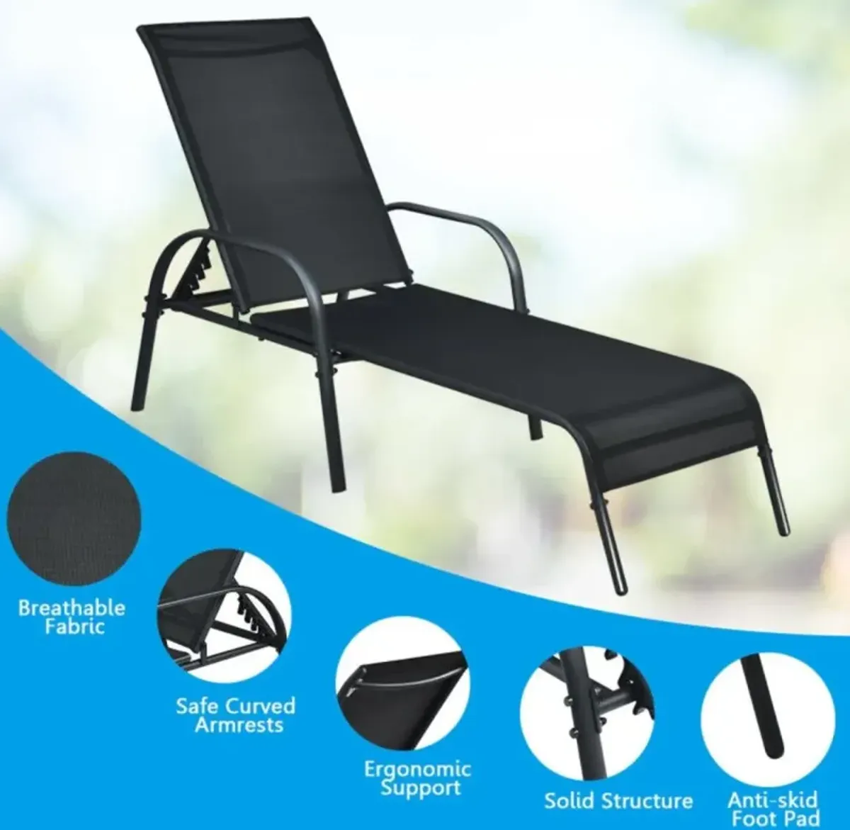 Hivvago Adjustable Patio Chaise Folding Lounge Chair with Backrest