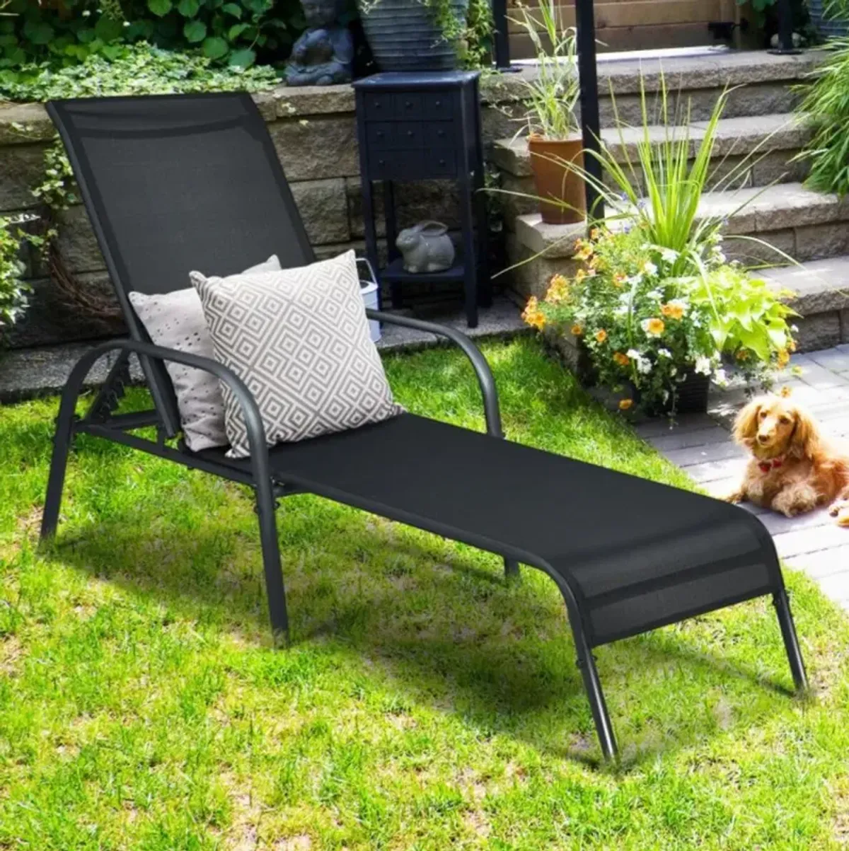 Hivvago Adjustable Patio Chaise Folding Lounge Chair with Backrest