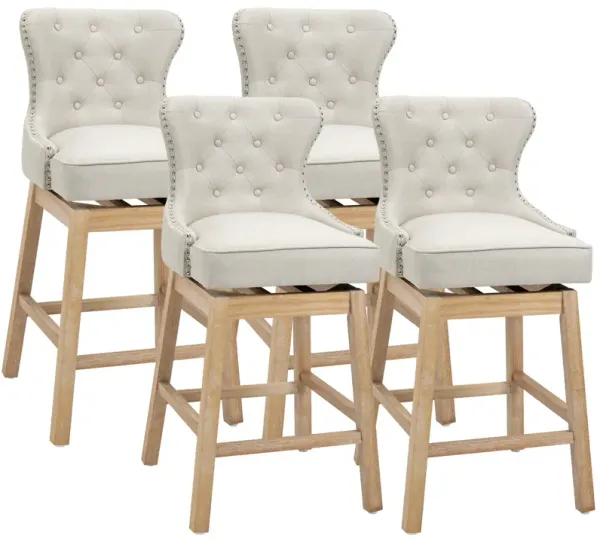 Cream Bar Seating: Set of 4 Upholstered 180° Swivel Stools