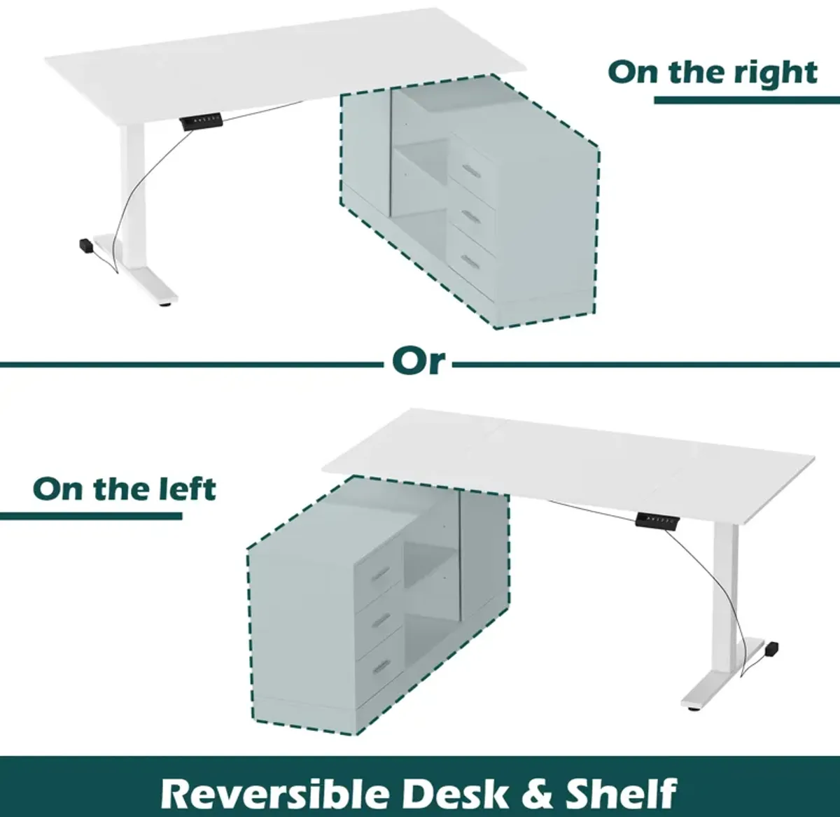 FUFU&GAGA 63-in White Modern/Contemporary L-shaped Desk Hutch Included  (63" W x 31.5" D x 29.1" H) ,White