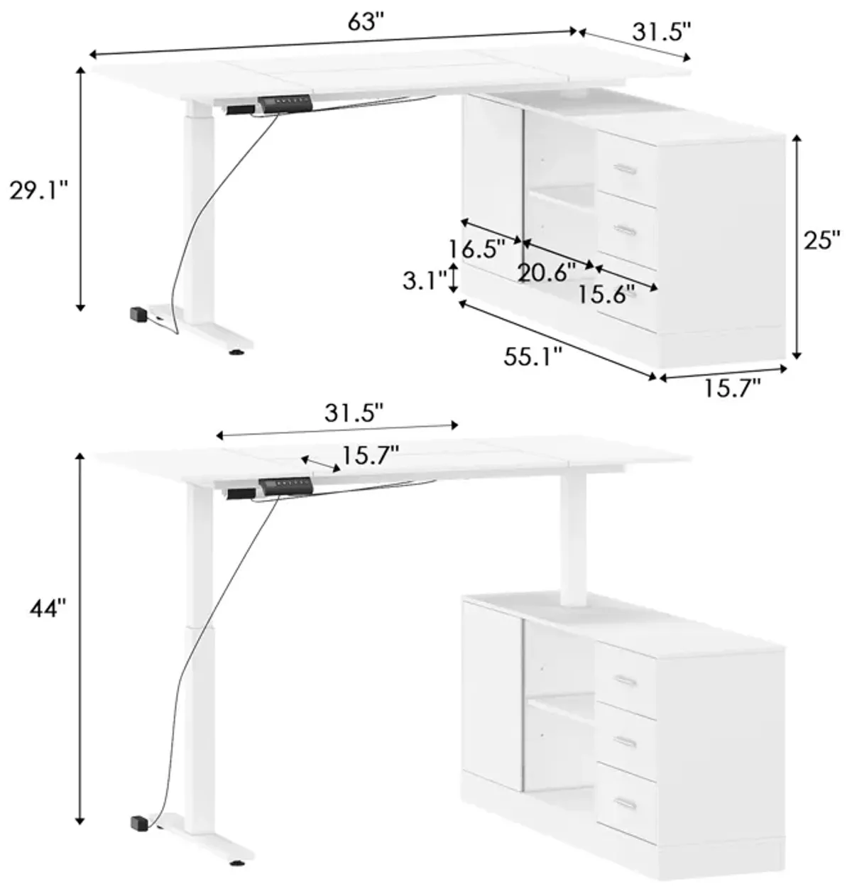 FUFU&GAGA 63-in White Modern/Contemporary L-shaped Desk Hutch Included  (63" W x 31.5" D x 29.1" H) ,White