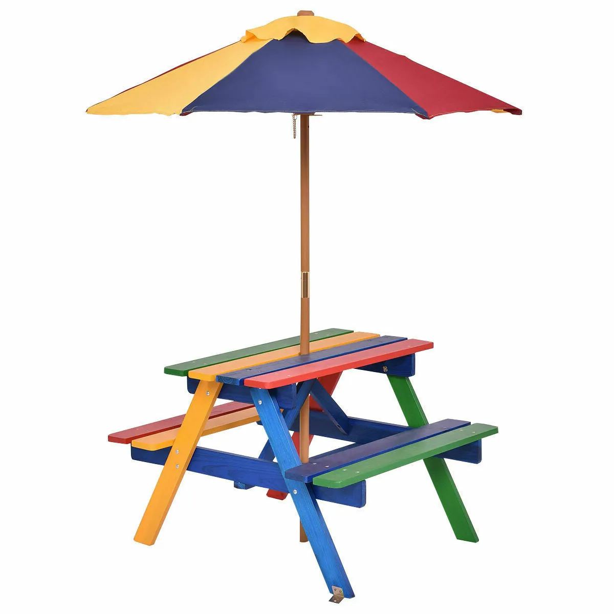 Outdoor 4-Seat Kid's Picnic Table Bench with Umbrella