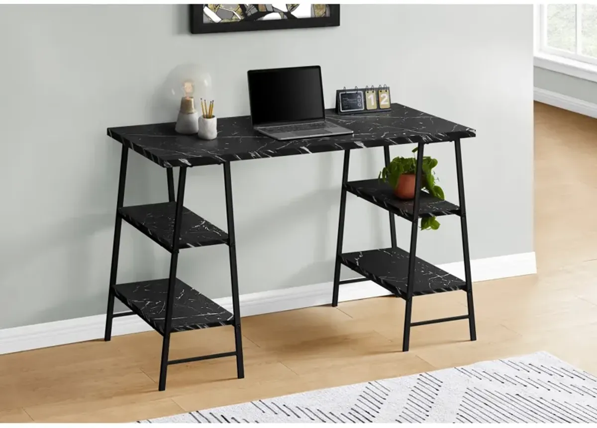 Monarch Specialties I 7528 Computer Desk, Home Office, Laptop, Storage Shelves, 48"L, Work, Metal, Laminate, Black Marble Look, Contemporary, Modern