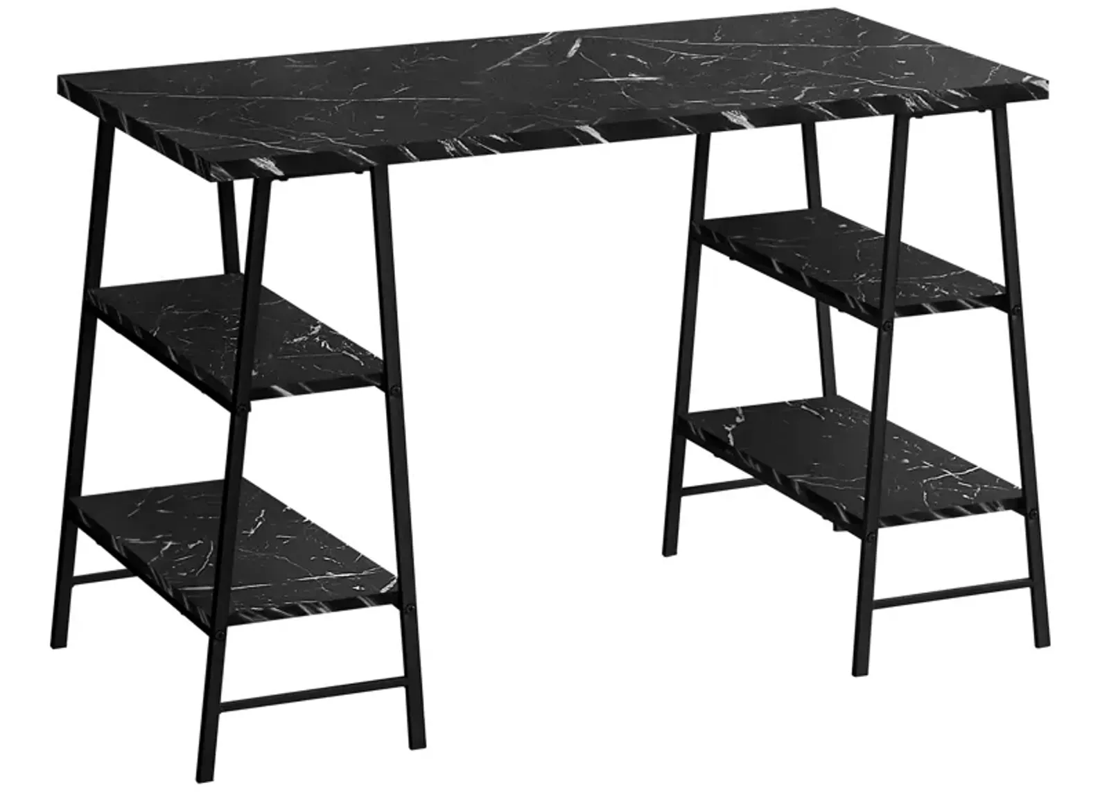 Monarch Specialties I 7528 Computer Desk, Home Office, Laptop, Storage Shelves, 48"L, Work, Metal, Laminate, Black Marble Look, Contemporary, Modern