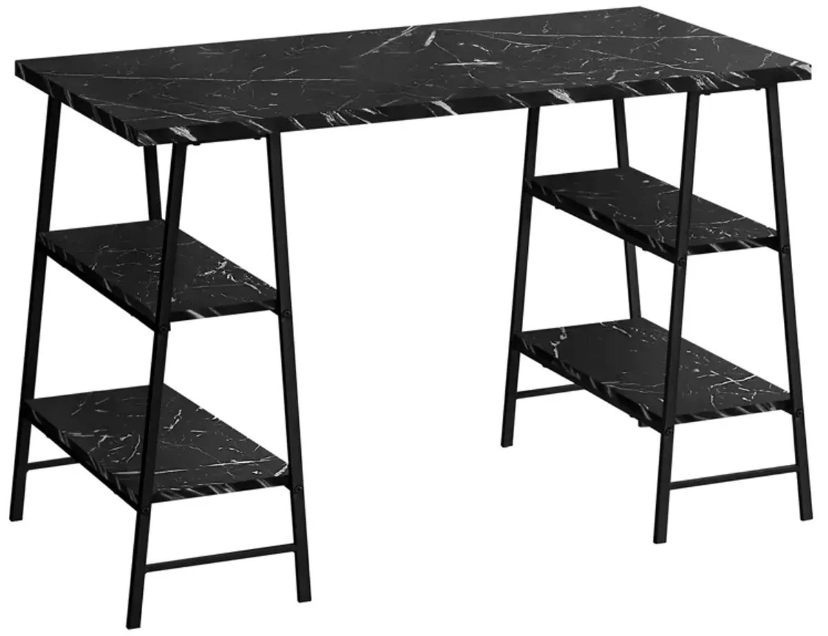 Monarch Specialties I 7528 Computer Desk, Home Office, Laptop, Storage Shelves, 48"L, Work, Metal, Laminate, Black Marble Look, Contemporary, Modern