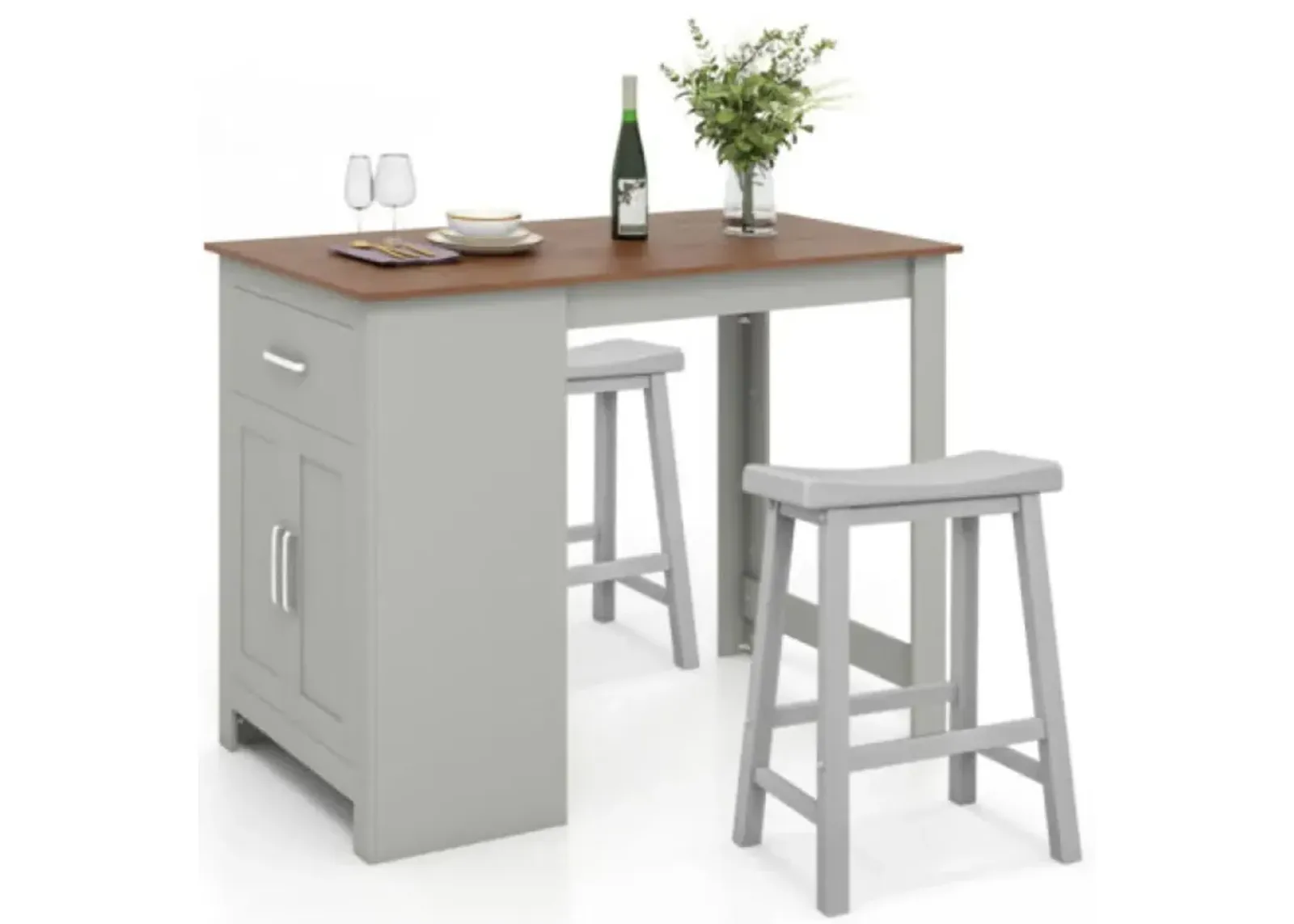 Hivvago 3-Piece Bar Table Set for 2 with 2 Saddle Stools for Dining Room