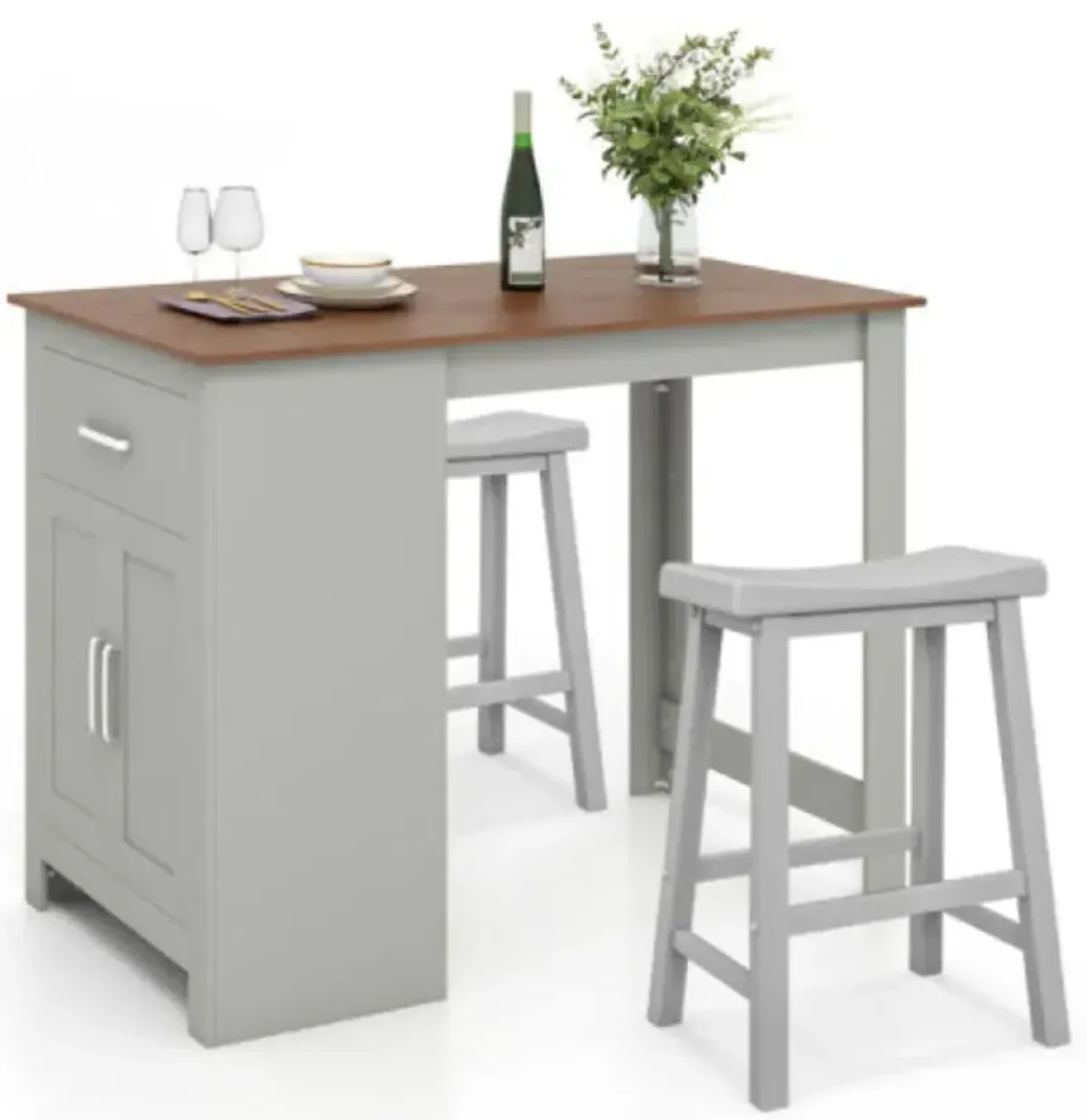 Hivvago 3-Piece Bar Table Set for 2 with 2 Saddle Stools for Dining Room