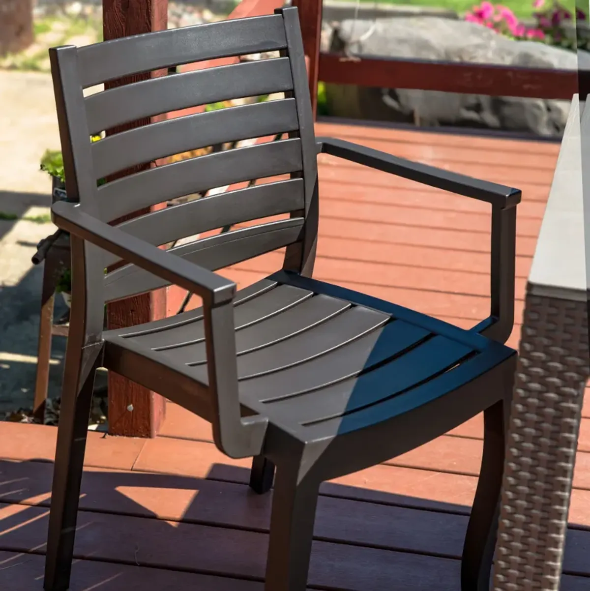 Sunnydaze Illias Plastic Stackable Patio Armchair