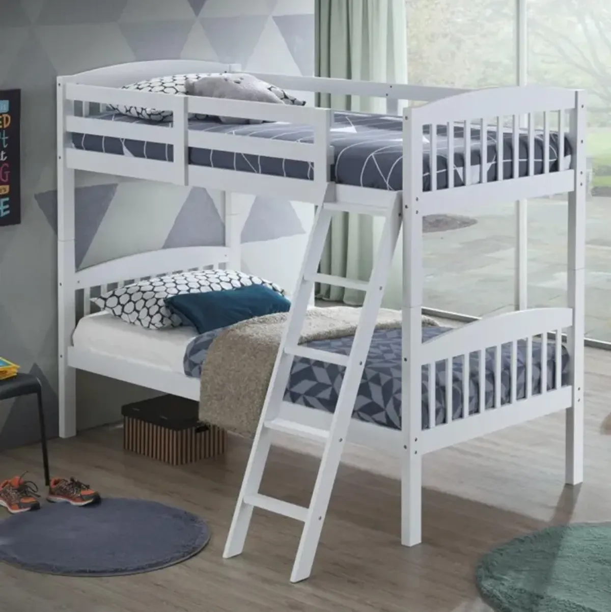 Hivvago Hardwood Twin Bunk Beds with Inclined Ladder and Safety Guardrails