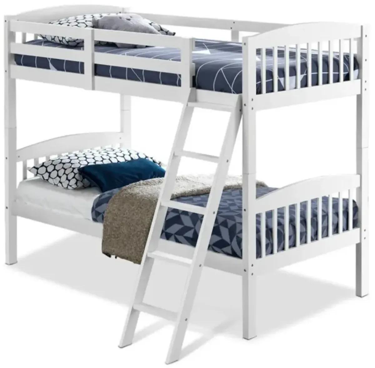 Hivvago Hardwood Twin Bunk Beds with Inclined Ladder and Safety Guardrails