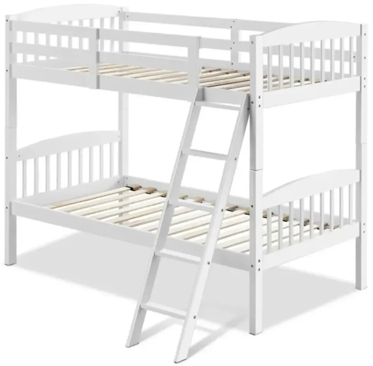 Hivvago Hardwood Twin Bunk Beds with Inclined Ladder and Safety Guardrails