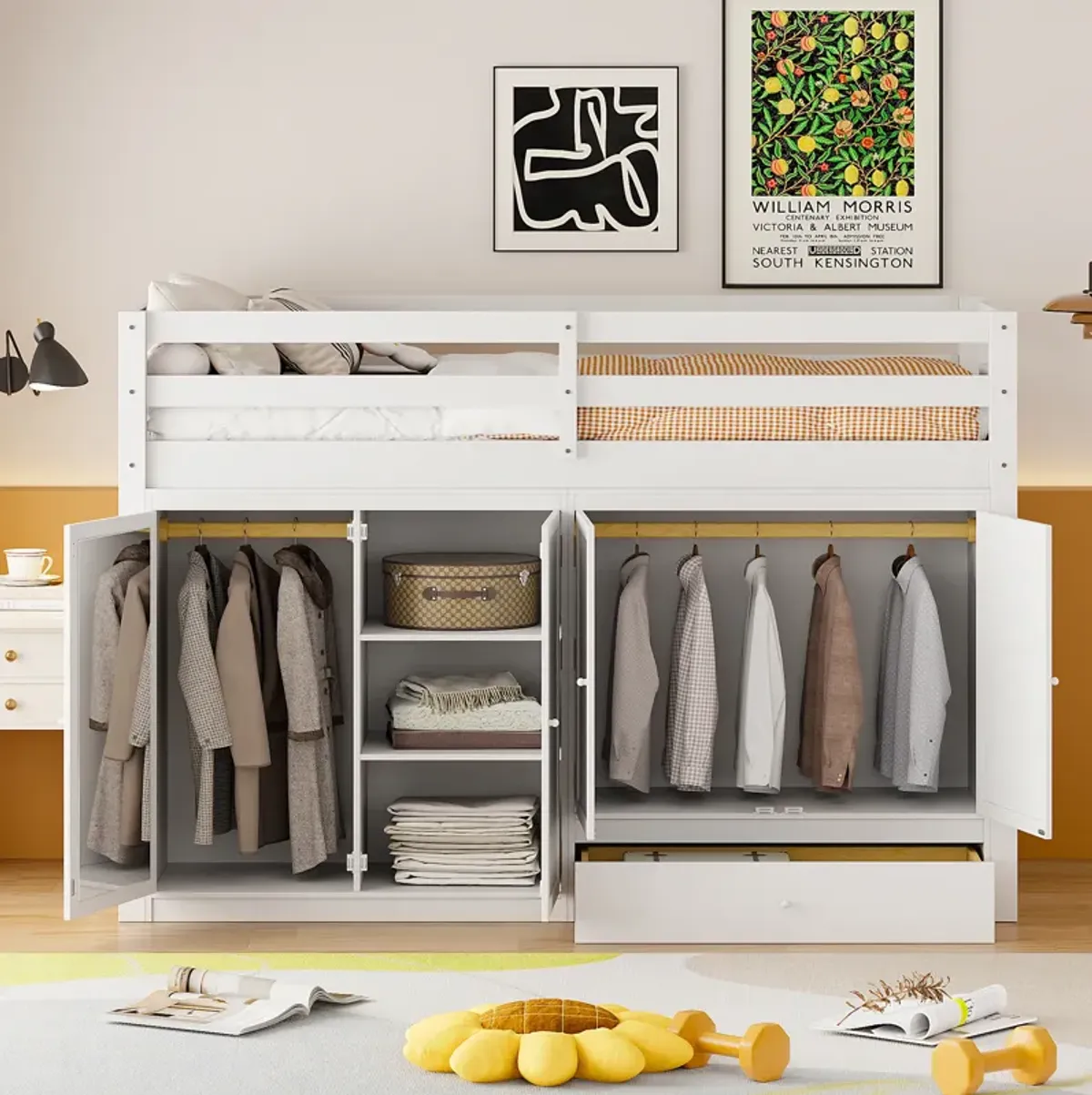 Merax Loft Bed with Two Wardrobes