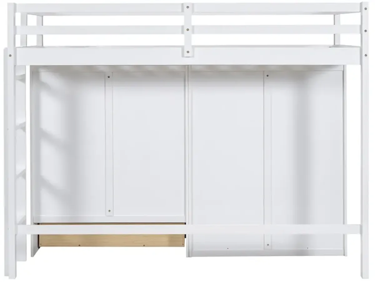 Merax Loft Bed with Two Wardrobes