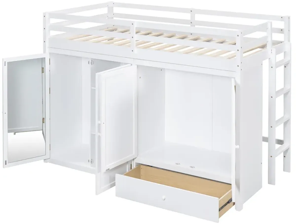 Merax Loft Bed with Two Wardrobes