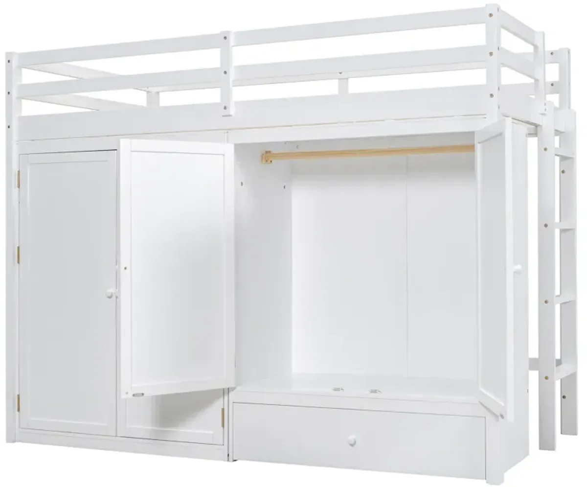 Merax Loft Bed with Two Wardrobes