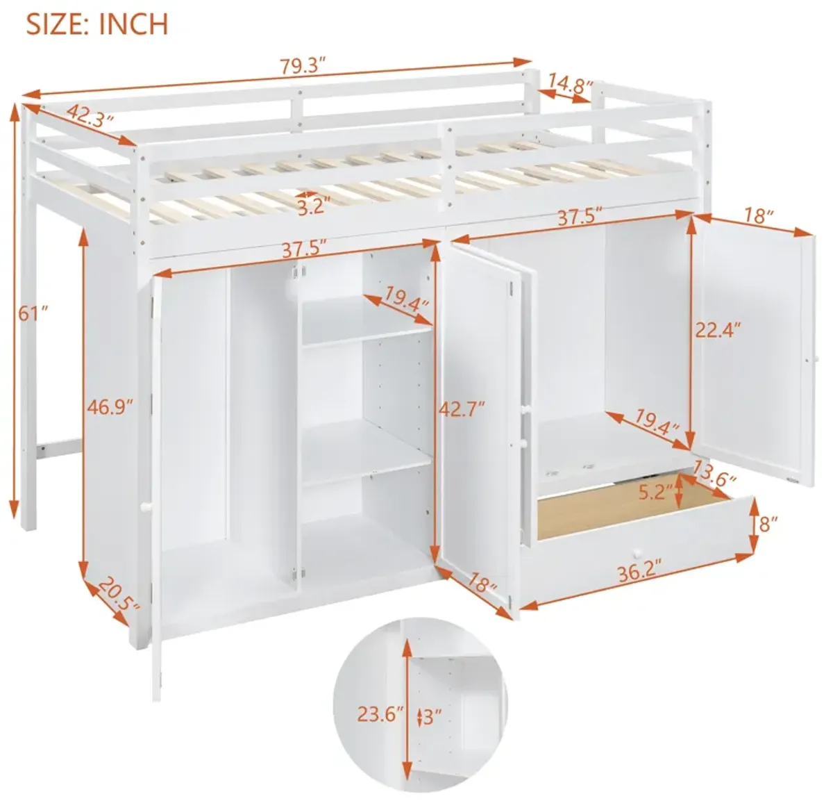 Merax Loft Bed with Two Wardrobes