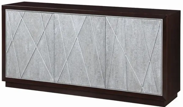 Sideboard Console Cabinet, Silver Metal Touch Open Door, 68 Inch Brown - Benzara