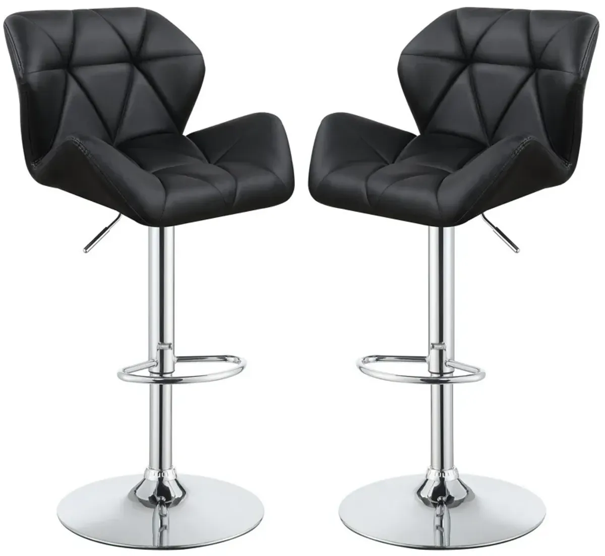 Adjustable Diamond Bar Stool with Chrome Base, Black ,Set of 2-Benzara