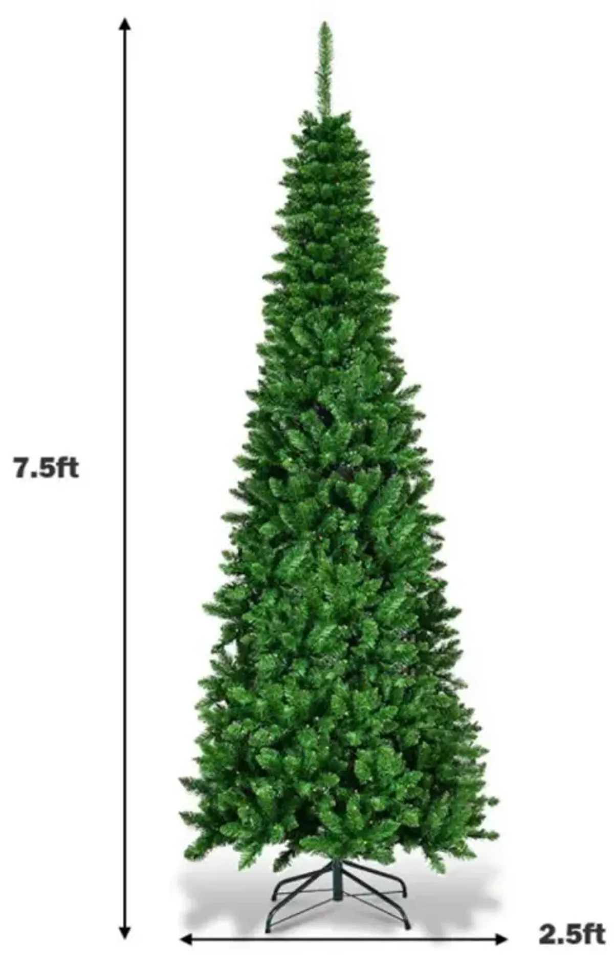 Hivvago 4.5/6.5/7.5 Feet Pre-Lit Hinged Artificial Pencil Christmas Tree