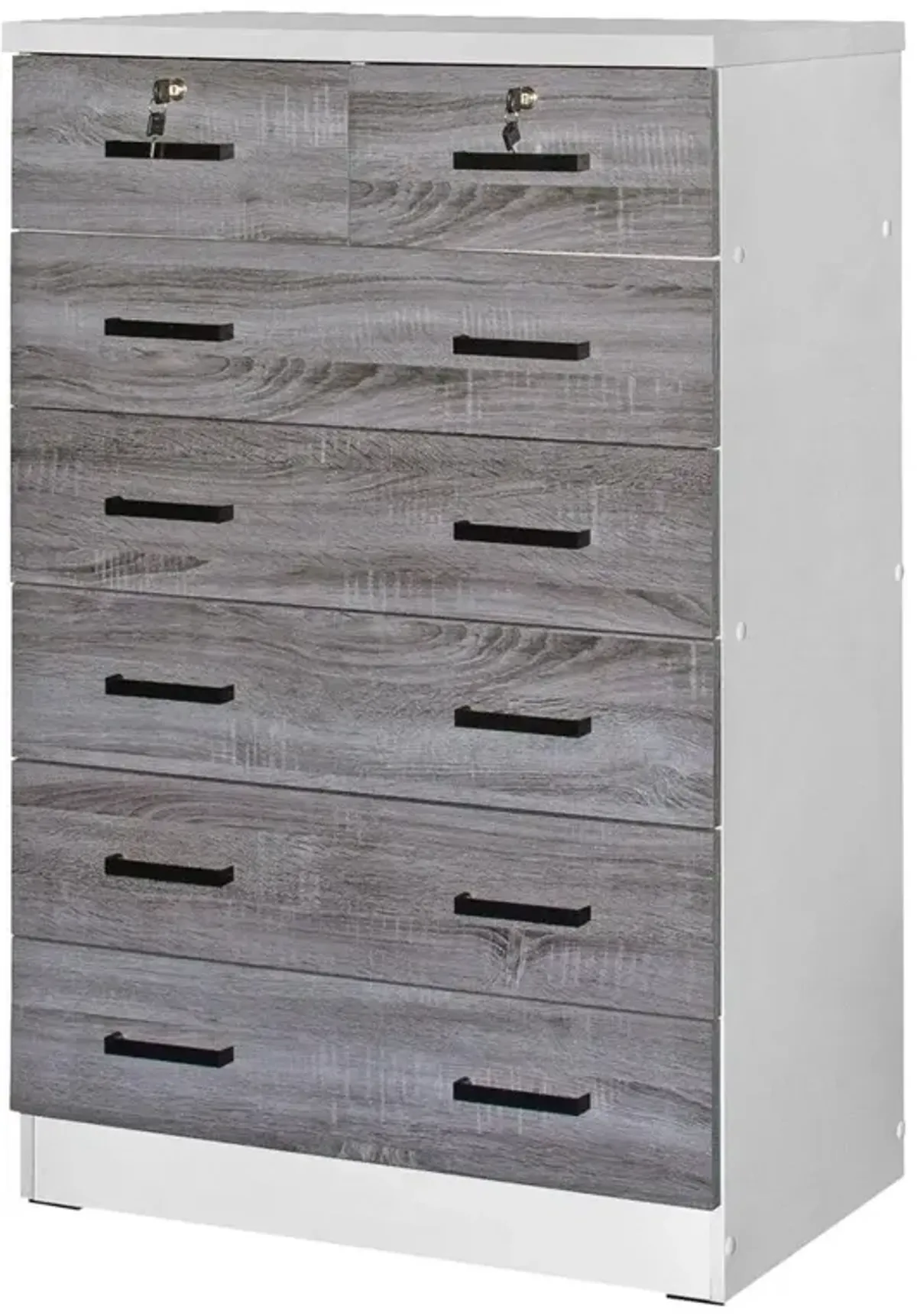 Better Home Products Cindy 7 Drawer Chest Wooden Dresser in Gray & White