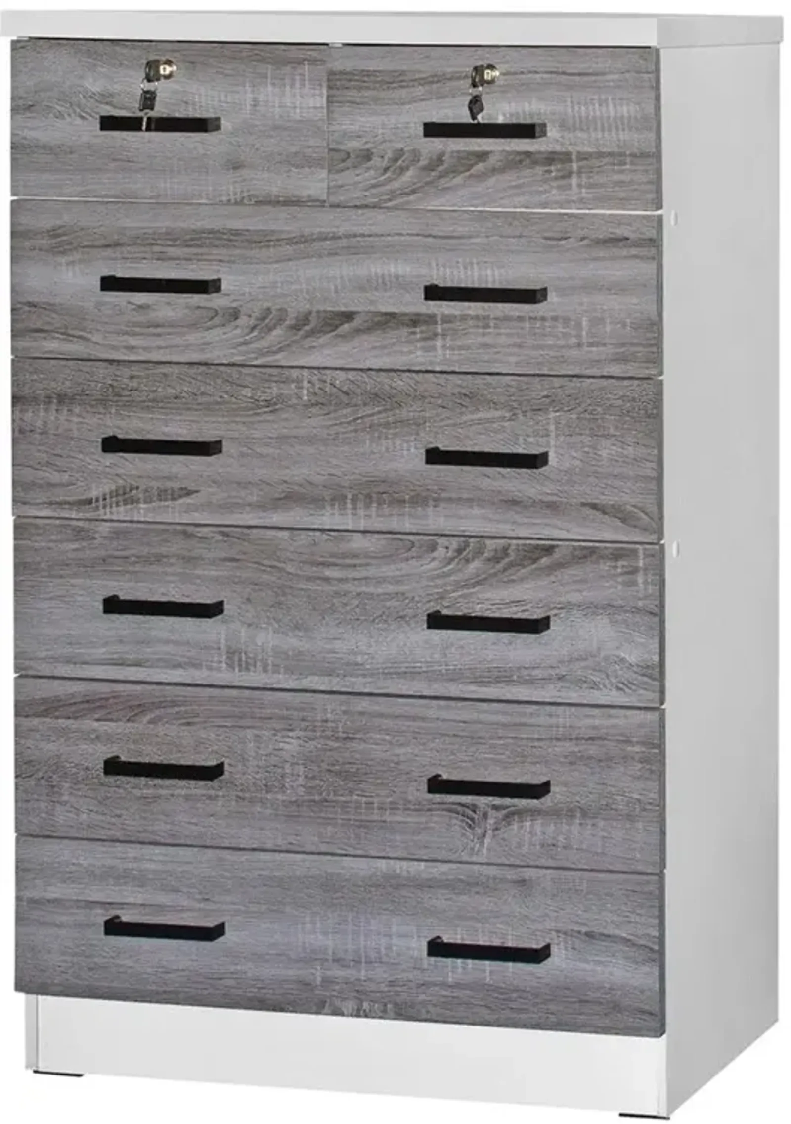 Better Home Products Cindy 7 Drawer Chest Wooden Dresser in Gray & White